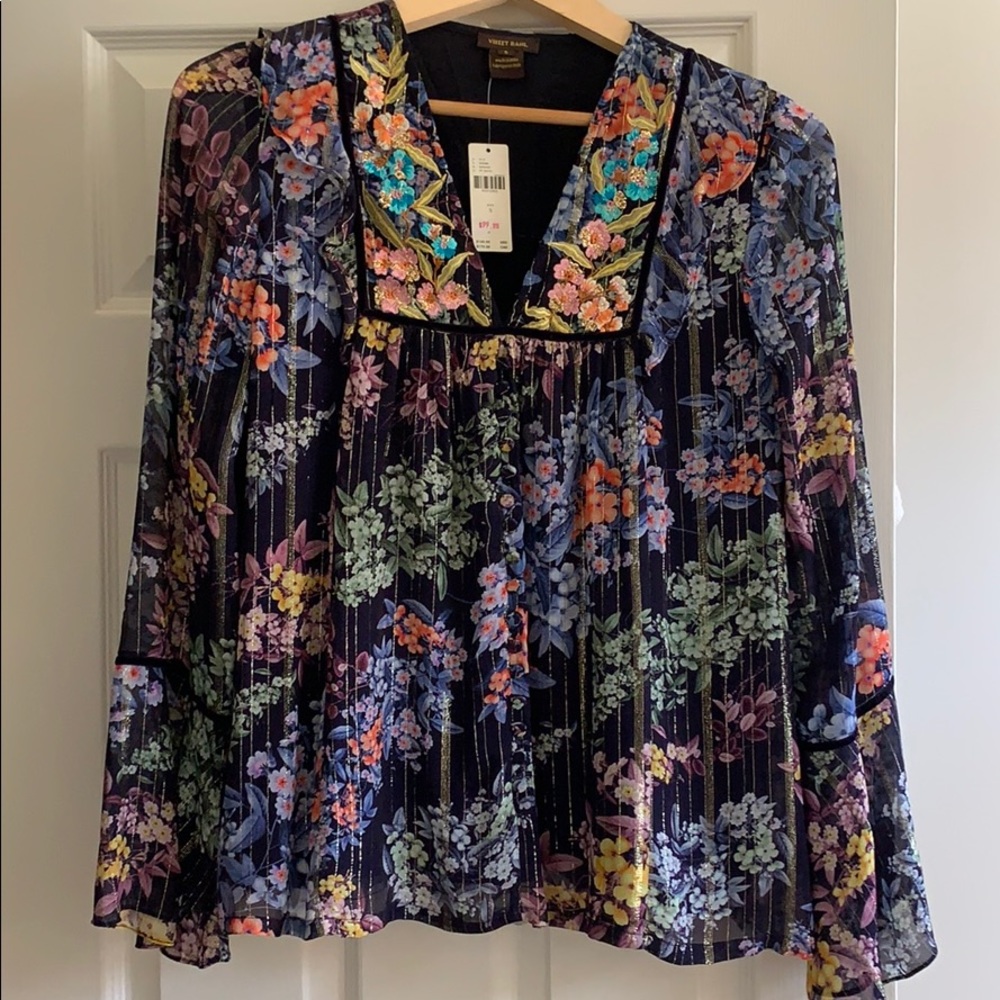 Anthropologie Vineet Bahl Floral Embroidered Top